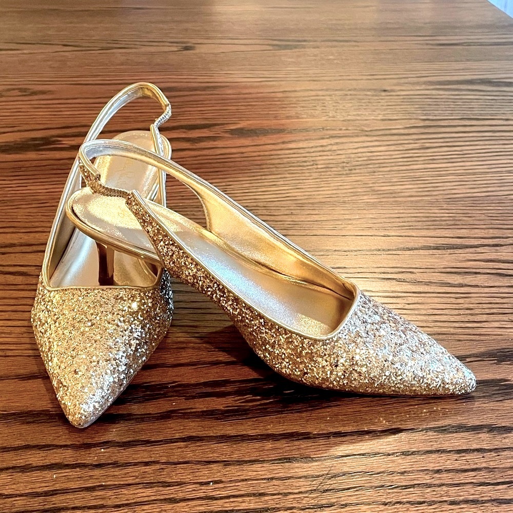 Lilly Pulitzer Gold Shaina Slingback Kitten Heels size 7.5M